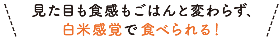 見た目も食感もごはんと変わらず、白米感覚で食べられる！